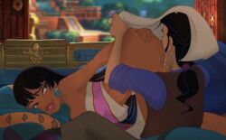 ass_bigger_than_head ass_grab bending_forward bending_over bent_over big_ass big_breasts chel chel_(the_road_to_el_dorado) cunnilingus dark-skinned_female eating_ass eating_pussy face_in_ass leaning_forward light-skinned_male long_hair qualonhive sex_from_behind skirt skirt_lift skirt_up slim_waist the_road_to_el_dorado thick_lips thick_thighs tulio_(the_road_to_el_dorado) whited_out