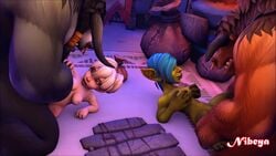 2boys 2girls 3d animal_genitalia animated blonde_hair blue_hair chromie gnome gnome_(warcraft) goblin goblin_(warcraft) goblin_female green_eyes green_skin holding_breasts horsecock minotaur nibeya no_sound orgy pale_skin penetration shortstack size_difference tagme tauren video warcraft world_of_warcraft