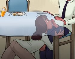 blowjob canon_couple cartoon_network dark-skinned_female dark-skinned_male dark_skin doug_maheswaran fellatio hetero husband_and_wife mature_female milf oral priyanka_maheswaran relatedguy steven_universe straight under_the_table unseen_male_face