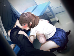 blush bra deepthroat fellatio kaede_(sayappa) manatsu_no_kagerou school_uniform short_hair underwear