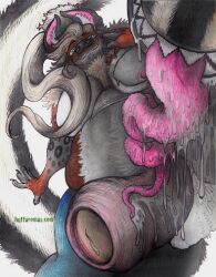 anthro big_penis bodily_fluids breasts female foreskin genitals herm huge_cock hyper hyper_genitalia hyper_penis intersex intersex/intersex mammal mephitid penis prehensile_tail saliva skunk solo tail vore yagi_b._(artist)