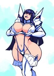 1girls big_breasts black_hair breasts cdlum curvaceous curvy female female_only front_view holding_breasts junketsu kamui_(kill_la_kill) kill_la_kill kiryuuin_satsuki looking_at_viewer solo thick_thighs voluptuous voluptuous_female wide_hips