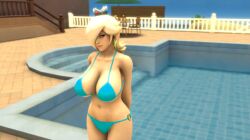 3d bayernsfm big_breasts bikini hair_over_one_eye mario_(series) nintendo pool princess princess_rosalina underboob