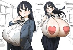 1female 1girls :d ai_generated boku_no_kokoro_no_yabai_yatsu female female_only heart_pasties huge_breasts novelai open_shirt solo_female submissive_pose yamada_anna