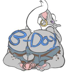 anthro ass ass_focus backsack balls birthday cake cinccino earrings full-package_futanari furry futa_only futanari huge_ass looking_at_viewer penis pokémon_(species) pokemon pussy tagme thestrider