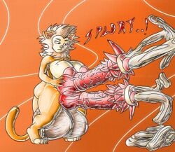 anthro big_ass big_balls big_breasts big_butt big_nipples cum cum_logs eliona_sun_(gtogta) furry futa_only futanari gtogta_(artist) hyper_penis lion original original_character shiny shiny_skin solo solo_futa testicles yrryf yrryf_party