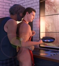 2boys 2humans 3d 3d_(artwork) 3d_model android apron_only connor_(detroit:_become_human) detroit:_become_human duo duo_focus embrace_from_the_behind gay hank_anderson humanoid indoor_nudity indoors intimate loving_embrace male male/male male_focus male_only middle_aged middle_aged_male middle_aged_man morning_after no_visible_genitalia older_male_younger_male peaceful romantic romantic_ambiance romantic_couple sensual silver_fox tender timebird84_(artist) wholesome wholesome_hug wholesome_nudity yaoi