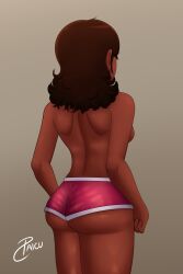 1girls ass ass_eating_shorts back back_view breasts brown_hair bubble_ass bubble_butt cartoon_network connie_maheswaran curly_hair dark-skinned_female dark_skin female female_focus female_only from_behind paicu pink_shorts short_hair short_shorts shorts solo standing steven_universe thighs topless