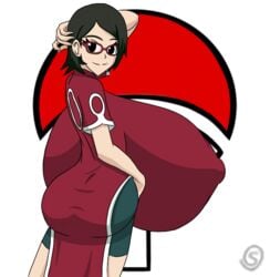 1girls boruto:_naruto_next_generations female female_only from_behind gigantic_breasts gigantic_nipples glasses hyper_breasts naruto proud sarada_uchiha smile solo valerya5