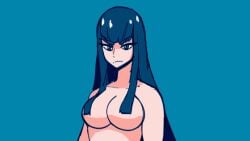 1girls angry animated big_breasts black_hair blue_background breasts bust cdlum cleavage eyebrows eyebrows_visible_through_hair female female_only gif godiva_hair hair_covering_nipples human kill_la_kill kiryuuin_satsuki light-skinned_female long_hair looking_at_viewer nude nude_female shocked sideboob turning underboob