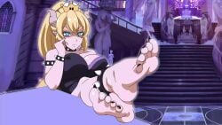 1girls 5_toes after_effects ai_upscaled animated bangs barefoot black_nails black_toenails blonde_hair blue_eyes bowsette breasts clawed_feet clawed_toes cleavage clothing crossed_ankles crossed_feet crown demon_horns edit edited feet feet_on_table feet_up female female_only foot_fetish foot_focus indoors large_breasts long_hair long_toenails looking_at_viewer mario_(series) nail_polish new_super_mario_bros._u_deluxe nintendo ponytail pov presenting_feet sharp_toenails sitting sitting_on_chair soles solo solo_female spiked_anklet spiked_armlet spiked_bracelet spiked_collar tagme tied_hair toe_claws toenail_polish toenails toes video zorzero