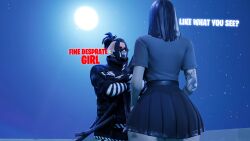 big_cock big_thighs black_hair black_skirt charlotte_(fortnite) comic fortnite goth goth_girl gothic muscular story toshiyuki_(ya_path) ya_path