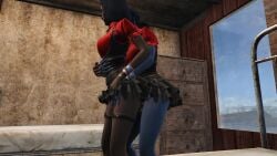 2girls 3d animated back bethesda_softworks black_hair blue_body blue_skin clothed_sex clothing dress embrace fallout fallout_4 game_cg girl_on_girl hug in_pussy interior lesbian lesbian_sex lesbians medium_breasts mp4 orgasm original_character original_characters ponytail pussy skirt sole_survivor sound standing standing_position standing_sex strap-on strapon tagme video video_games window yuri