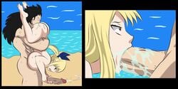 1boy 1girls big_breasts big_penis black_hair blonde_hair cheating dn630 dragneeln630 fairy_tail gajeel_redfox large_breasts lucy_heartfilia oral penis upside_down_fellatio