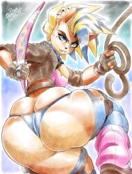 absurd_res activision anthro ass bandicoot beauty_mark big_butt blonde_hair blue_eyes blue_highlights boomerang breasts clothed clothing crash_(series) female fingerless_gloves gloves hair handwear hi_res highlights_(coloring) leg_warmers legwear looking_at_viewer looking_back mammal marsupial pirate_tawna pltnm06ghost robe shoooohhhh solo tawna_bandicoot tawna_bandicoot_(crash_4) thick_thighs thigh_highs thong topwear underwear