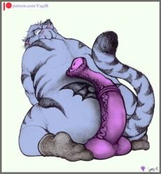 anthro big_dildo dildo felid low_res male mammal pantherine sex_toy slightly_chubby solo tiger yagi_b._(artist)