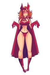 1girls avengers cape clothed_female demonbloodpal female female_only gloves human human_only light-skinned_female light_skin marvel marvel_comics mutant_(marvel) red_bra red_clothing revealing_clothes scarlet_witch solo_female wanda_maximoff white_background x-men