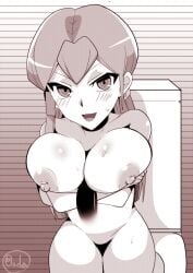 1boy 1boy1girl 1girls blush blush_lines breasts cardfight!!_vanguard cock completely_nude completely_nude_female dick female gillian_chen large_breasts looking_at_viewer male nipples oda_koziki paizuri penis penis_between_breasts thighs titjob toilet toilet_bowl