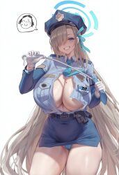 1girls 2020s 2023 2d 2d_(artwork) :d arona's_sensei_doodle_(blue_archive) asuna_(blue_archive) belt belt_buckle big_breasts big_thighs blonde_hair blue_archive blue_clothing blue_eyes blue_panties breasts cameltoe cleavage female female_focus female_only fully_clothed gloves halo hi_res highres hips large_breasts large_thighs light-skinned_female light_skin millennium_science_school_logo_(blue_archive) millennium_science_school_student mole mole_on_breast nana1099074 officer police police_hat police_uniform policewoman revealing_clothes skimpy_clothes skindentation skirt smiling solo solo_female solo_focus thick_thighs thighs tie uniform very_long_hair visible_underwear whip white_gloves wide_hips