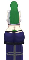 1girls ass ass_cleavage back_view big_breasts breasts butt_crack chair clothed_female commission dat_ass green_hair light-skinned_female long_hair miko money money_in_underwear omikami panties sanae_kochiya shrine_maiden sitting solo solo_female touhou white_background