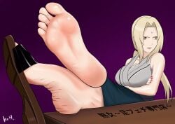 1girls barefoot big_feet blonde_hair brown_eyes embarrassed embarrassed_female feet feet_on_table feet_up female female_only flip_flops foot_fetish foot_focus large_breasts long_hair long_toes mature_female meaty_soles milf nail_polish naruto one_shoe one_shoe_on presenting_feet red_nails sandals slippers soles solo solo_female tagme toes tsunade wrinkled_feet wrinkled_soles