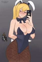 big_breasts bunnysuit burntrap female female_only five_nights_at_freddy's five_nights_at_freddy's:_security_breach knife phone rembosix smile the_mimic_(fnaf) vanessa_(fnaf) yellow_hair