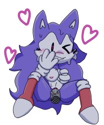 blue_fur blue_hair blush breast_grab breasts female friday_night_funkin friday_night_funkin_mod fur furry grabbing_own_breast hand_covering_mouth heart heart-shaped_pupils long_hair mobian_(species) nipples one_eye_closed open_mouth penis purple_hair pussy simple_background sonic.exe_(series) sweat sweating vaginal_penetration wacky_(sonic.exe) white_background