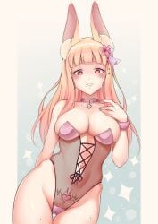 1girls animal_ears big_breasts blonde_hair bunny_ears bunny_girl chromevt female female_focus female_only flower flower_in_hair front_view heart-shaped_pupils highres latam_virtual_youtuber light-skinned_female light_skin long_ears long_hair looking_at_viewer mole mole_on_thigh mole_under_eye mole_under_mouth pink_nails smiling_at_viewer standing unsfrau virtual_youtuber vtuber