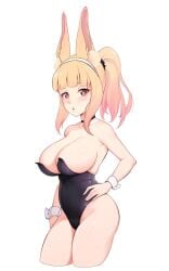 1girls animal_ears big_breasts blonde_hair bunny_ears bunny_girl bunnysuit chromevt cleavage female female_focus female_only heart-shaped_pupils latam_virtual_youtuber light-skinned_female light_skin long_ears looking_at_viewer mole mole_under_eye simple_background standing unsfrau virtual_youtuber vtuber vtuberfanart white_background