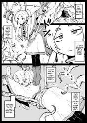 1girls ahemaru dialogue doesn't_care elf emotionless english_text expressionless frieren fully_clothed high_resolution highres imminent_rape imminent_sex pointy_ears right_to_left robe sousou_no_frieren suspended suspended_in_midair suspended_via_tentacles tentacle translated unconcerned