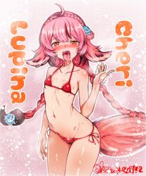 braid cheri_lupina pink_hair suggestive_gesture swimsuit tongue_out virtual_youtuber vreverie