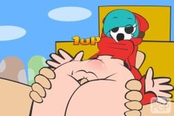 1boy 1girls animated blue_hair bottomless bouncing_breasts breasts dress edit female flash flash_game gif hooded_jacket hoodie large_breasts light-skinned_male light_skin long_hair male mario_(series) minus8 minus8_(smb_enemies) nintendo noko_(minus8) peachypop34 red_dress sex shy_gal straight super_mario_bros. vaginal_penetration