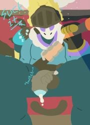 14th_user 2026 absurd_res armor blue_clothing blue_suit bodily_fluids briefcase clothed clothing cloud colored cum dialogue explosives fully_clothed gas_mask genital_fluids genitals gloves grenade handwear hat headgear headwear helmet hi_res humanoid ice ice_cube jet_pack leaking_cum male map mask penis presenting pyro_(team_fortress_2) pyroknight(14th_user) rake simple_background sitting snow snowing solo suit team_fortress_2 the14thuser tools twitter_handle unusual_clothing unusual_hat unusual_headwear valve weapon zipper
