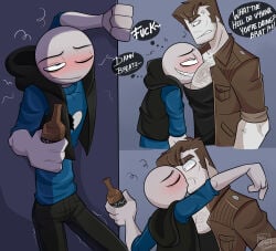 2boys alcohol alcohol_bottle alcoholic_beverage alcoholic_drink beard beard_stubble beverage beverage_bottle big_muscles blush blushing_male blushing_profusely bottle bottle_in_hand brown_eyes brown_hair brown_hair_male don_(your_boyfriend) drunk drunk_blush drunk_male face_in_breasts face_in_pecs facial_hair facial_stubble gay gay_kiss gay_kissing gay_male holding_alcohol holding_alcohol_bottle holding_beverage holding_bottle holding_drink intoxicated inverted_mind_inc kiss make_out making_out male/male male_kissing_male male_only men_kissing muscular muscular_male mustache mustache_stubble nievita peter_(your_boyfriend) surprise surprise_deepthroat surprised_expression surprised_eyes surprised_face surprised_look surprised_reaction unexpected_kiss yaoi your_boyfriend_(game)