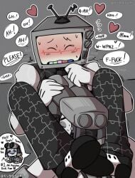 2boys blushing blushing_male clothed dialogue gay gay_male gay_sex glitch_productions gunshow_(smg4_ship) implied_sex kunaigirl moan moaning mr._puzzles mr._wpnz no_visible_genitalia object_head oral_sex panting robot robots screen_face smg4 sucking_dick sucking_penis tv_head