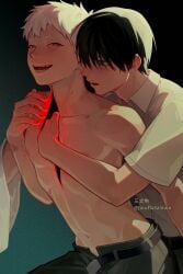 2boys black_hair hikaru_indou hole_in_chest monster the_summer_hikaru_died white_hair yaoi yoshiki_tsujinaka