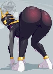 no.1_sentai_gozyuger super_sentai tokusatsu otokam1117 ichikawa_sumino gozyu_unicorn ass big_ass pink_eyes bodysuit gloves clothing red_markings sore spanking_marks helmet mask masked_female