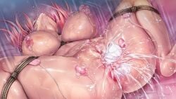 1girl anal anal_object_insertion anus asahashi_tsuyu ball_gag bdsm bed_sheet black_bow blush bondage bound bound_legs bow breasts completely_nude covered_eyes egg_vibrator female_ejaculation gag game_asset hair_bow head_back highres large_variant_set lying neglect_play nipple_stimulation nipples non-web_source nude object_insertion official_art on_back pink_hair pussy pussy_juice restrained rope saliva self-datamine sex_toy solo spread_legs steamy_livestreams_with_my_girlfriend sweatdrop twintails umi_(steamy_livestreams_with_my_girlfriend) vaginal vaginal_object_insertion variant_set vibrator vibrator_on_nipple wig