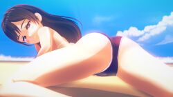 beach female female_only sexy babymetal sakemanjuju72 koikatsu 3d 3d_(artwork) pretty alternate_version_available ass ass_focus solo solo_focus solo_female pussy_visible_through_swimsuit moa_kikuchi