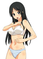 1girls a1 blush bra embarrassed female female_only initial-g k-on! long_hair looking_at_viewer mio_akiyama_(k-on!) open_mouth panties pantsu shimapan solo sweat tagme underwear