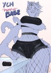 anthro breasts cat_tail clothing felid feline female fishnet_clothing fishnet_legwear genitals legwear mammal marker pinup pose pupushirin solo table_humping thrusting tongue vulva wide_hips ych_(character)