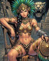 maite_perroni ai_generated aztec aztec_empire sword shield