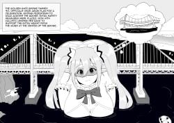 1girls 1monster 2d 2d_(artwork) ass big_ass big_boobs big_breasts big_butt boobs breasts bridge butt city clothed clothed_female eyewear giant_female giant_woman giantess goggles goggles_on_face helicopter huge_ass huge_boobs huge_breasts huge_butt light-skinned_female light_skin original original_character sora_flr twintails twintails_(hairstyle)