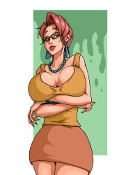 1girls female_only female breasts big_breasts large_breasts huge_breasts wanderagro893 ghostbusters janine_melnitz red_hair glasses short_hair cleavage