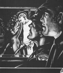 4boys ass balls flaccid gay male male_only mohawk_(hairstyle) monochrome original penis pissing police punk rex_(american_gay_artist) san_francisco traditional_media unprofessional_behavior urine yaoi