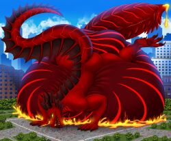 absurd_res anthro balls belly belly_inflation big_balls big_belly big_penis bodily_fluids city city_background city_crushing city_destruction cum destruction dragon dragon_male extreme_size_difference fairan furrypur genital_fluids genitals hi_res huge_balls huge_belly huge_penis hyper hyper_balls hyper_belly hyper_genitalia hyper_penis inflated_belly inflating inflation lava lava_cum macro macro_anthro macro_focus macro_male macro_pred male micro micro_prey mythological_creature mythological_scalie mythology pawpads paws penis red_body scalie size_difference solo spiked_penis spiked_tail spikes spikes_(anatomy) tail unusual_bodily_fluids unusual_cum unusual_genital_fluids vore