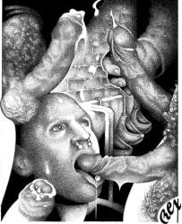 2015 5boys bald balls cum cumshot erection foreskin gay male male_only monochrome nose_piercing original penis piercing pubic_hair rex_(american_gay_artist) traditional_media uncircumcised veiny_penis yaoi