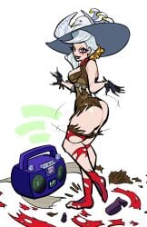 lovetopullmicke png too_lily gachiakuta 1girls female female_only solo boombox thick_thighs wide_hips breasts white_hair hat ass_shake shaking_ass torn_clothes ripped_clothing
