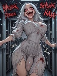 1futa 1futanari ai_generated ass big_ass big_breasts big_butt big_hips big_penis blood_in_mouth blood_on_face blood_splatter blood_stain breasts bulge bulge_through_clothing cleavage cleavage_cutout crazy_eyes crazy_smile dance dick dickgirl dirty dirty_talk dress eyebrows eyelashes futa_only futanari grin grinning grinning_at_viewer hair hospital huge_cock indoors lips long_hair looking_at_viewer makeup narrow_waist narrowed_eyes nose open_mouth pale_skin penis red_eyes resident_evil resident_evil_9:_requiem ripped_clothes ripped_clothing ripped_dress selena_corey smile smile_at_viewer smooth_balls smooth_penis smooth_skin solo solo_dickgirl solo_focus solo_futa solo_futanari testicles thick_thighs thighhighs thighs velfur_(artist) white_dress white_hair white_skin yandere zombie zombie_girl
