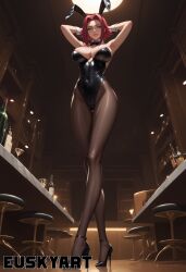 ai_generated euskyart kallen_stadtfeld code_geass tits boobs medium_breasts short_hair red_hair curvy blue_eyes pantyhose heels leotard bunnysuit full_body cameltoe